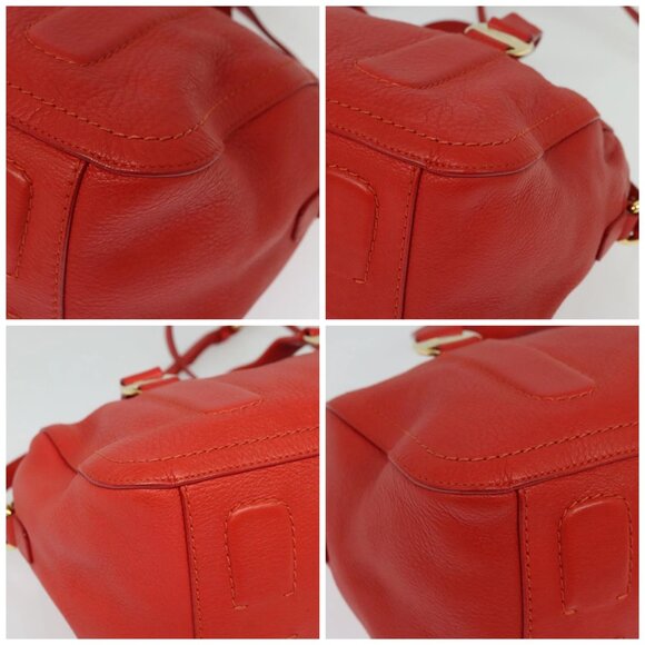 Salvatore Ferragamo Vala Hand Bag Leather 2way Red Gold Auth - Picture 16 of 16